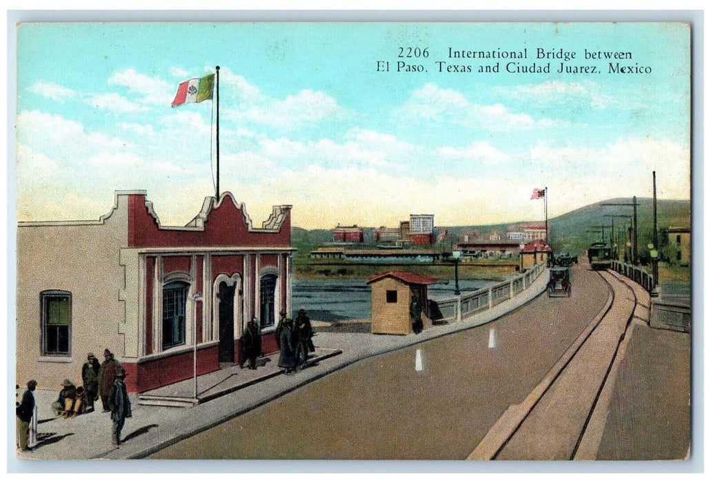 c1960's International Bridge Between El Paso Texas Ciudad Juarez Mexico Postcard