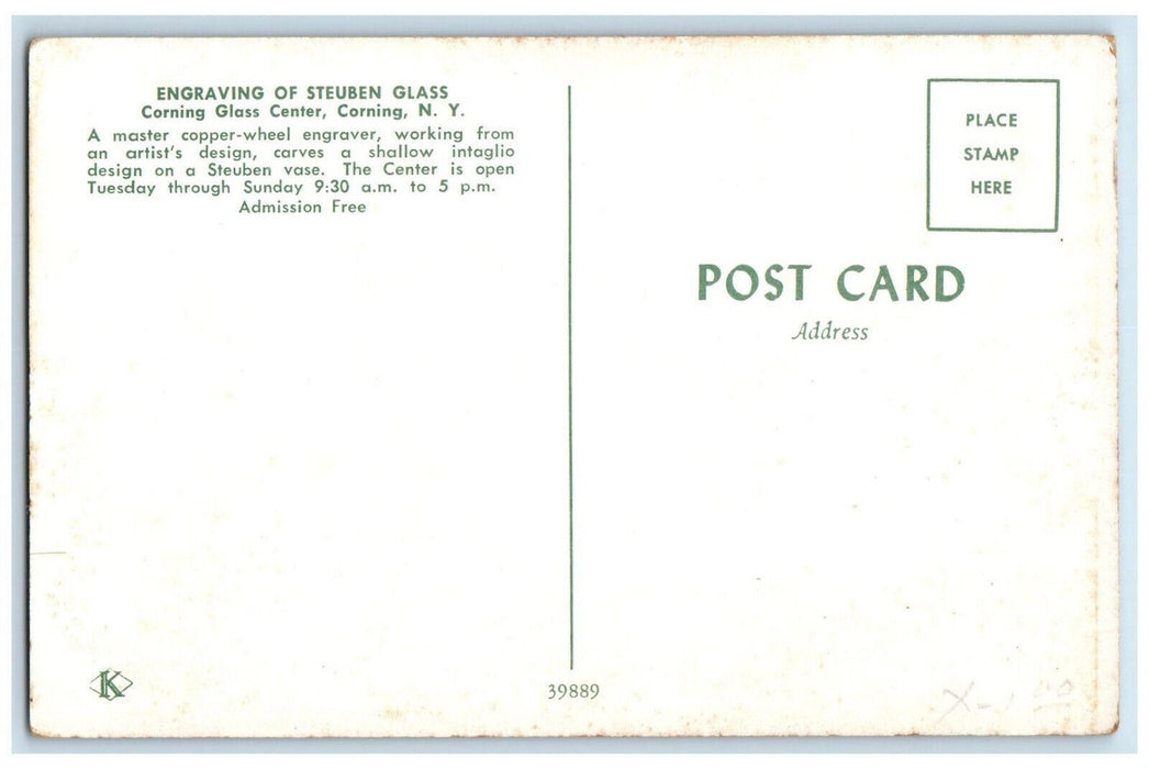 c1950's Engraving of Steuben Glass Corning Glass Center Corning NY Postcard