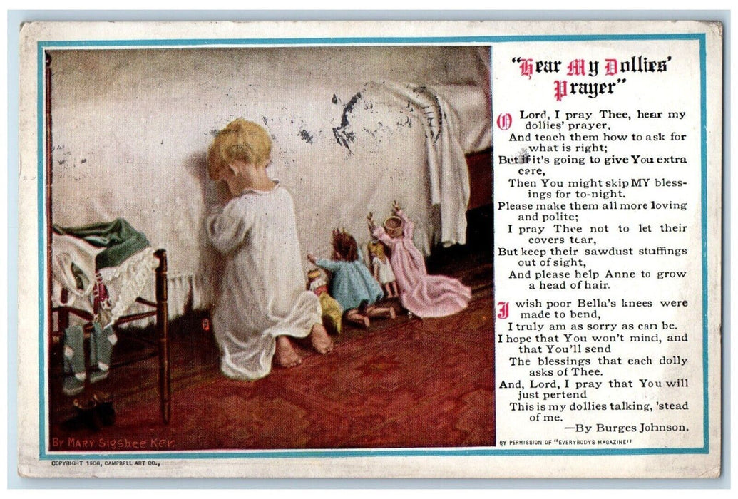 1911 Little Girl Praying Doll Prayer By Burges Johnson Philadelphia PA Postcard