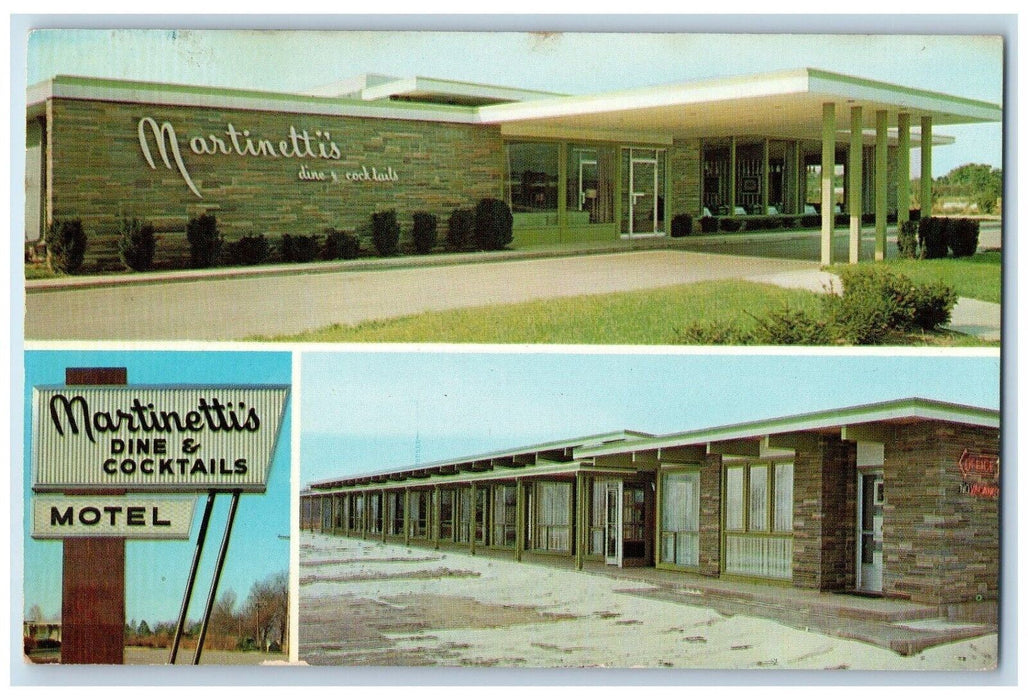 c1960 Martinetti Motel Cocktail Lounge Exterior Crystal Lake Illinois Postcard