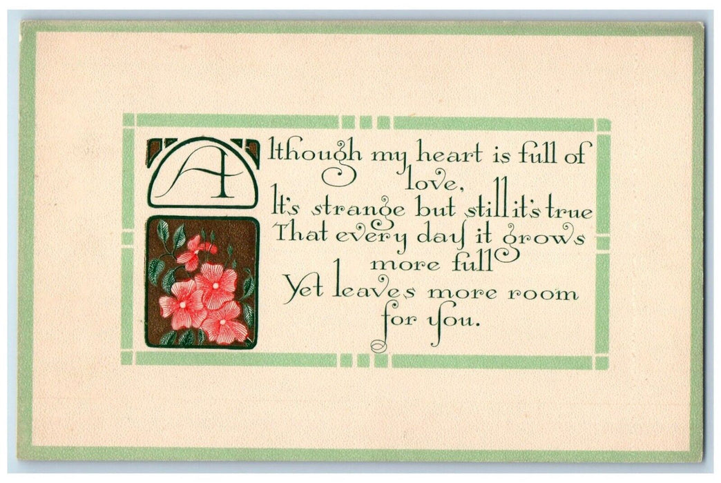 c1910's Love Poem And Flowers Arts Crafts Embossed Posted Antique Postcard