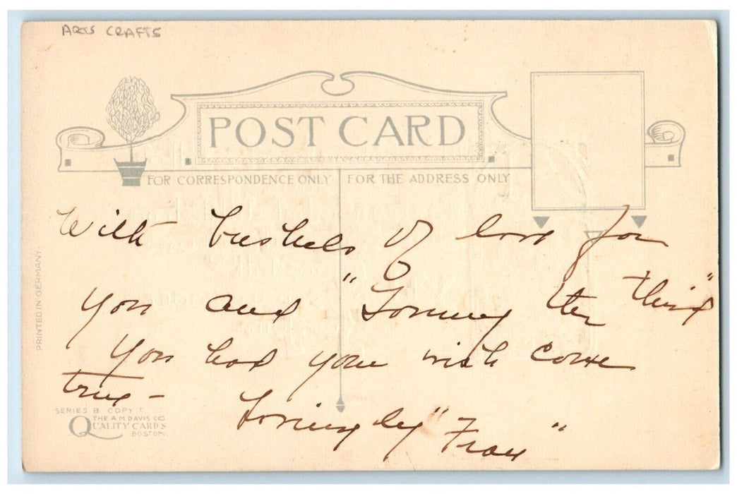 c1910's Love Poem And Flowers Arts Crafts Embossed Posted Antique Postcard