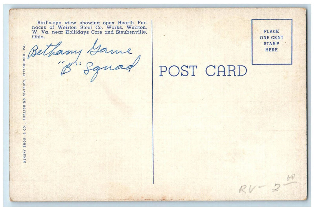 c1920's Bird's Eye View of Open Hearth of Weirton Steel Co. Works WV Postcard