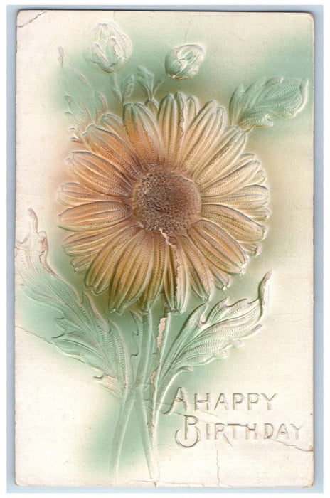 c1910's Happy Birthday Sunflower Airbrushed Embossed Posted Antique Postcard