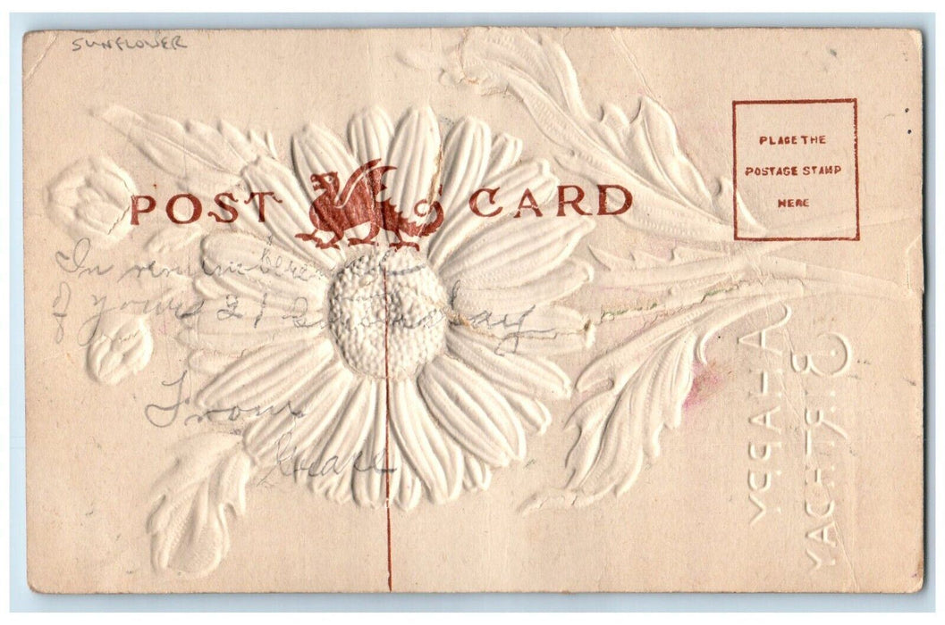 c1910's Happy Birthday Sunflower Airbrushed Embossed Posted Antique Postcard