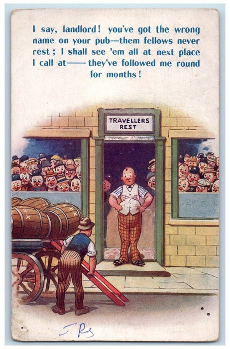 c1910's Water Wagon Drunk Drinking Alcohol Barrel Bamforth Antique Postcard