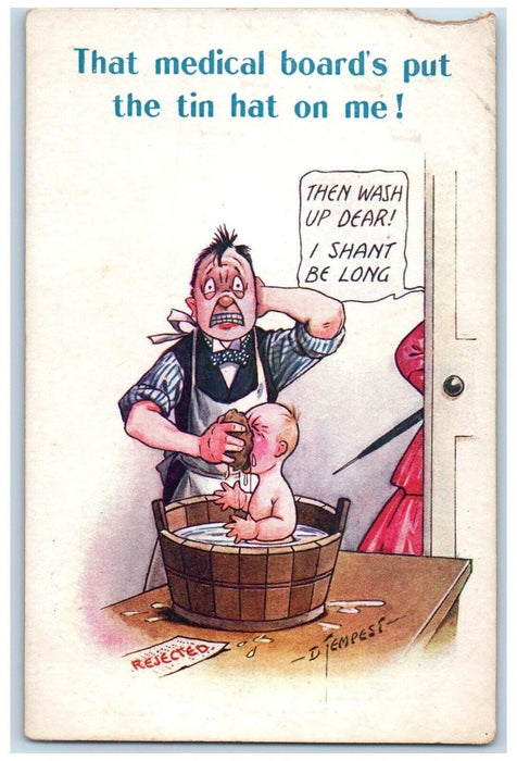 c1910's Rejected WWI Soldier Toddler Bath Tempest Bamforth Antique Postcard