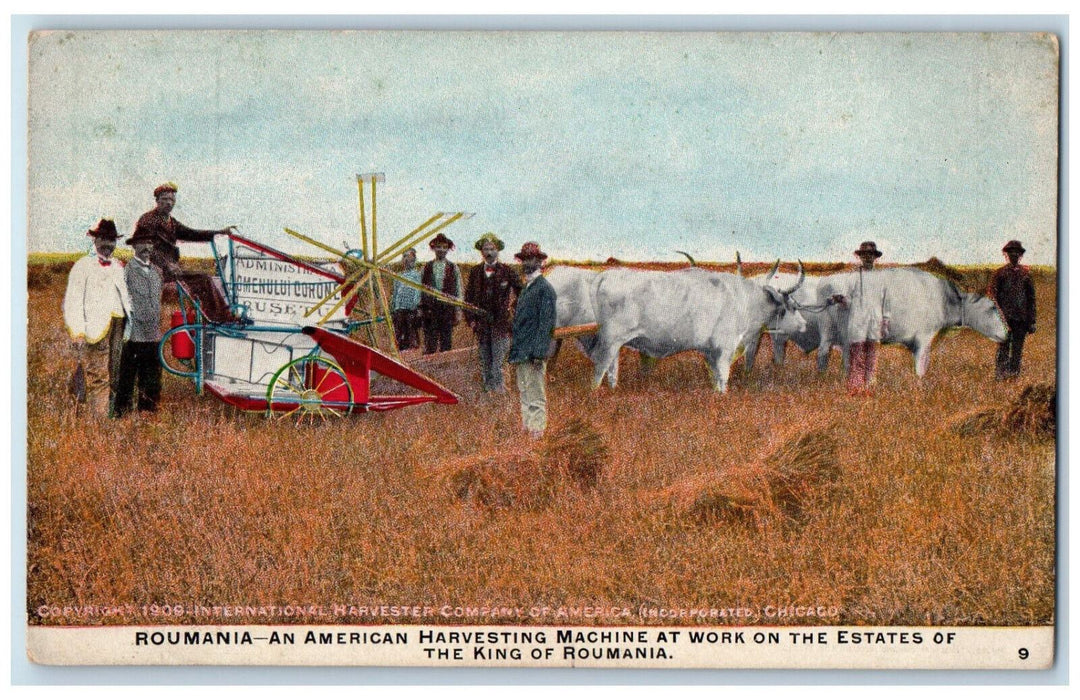 1909 An American Harvesting Machine at Work in Roumania Antique Postcard