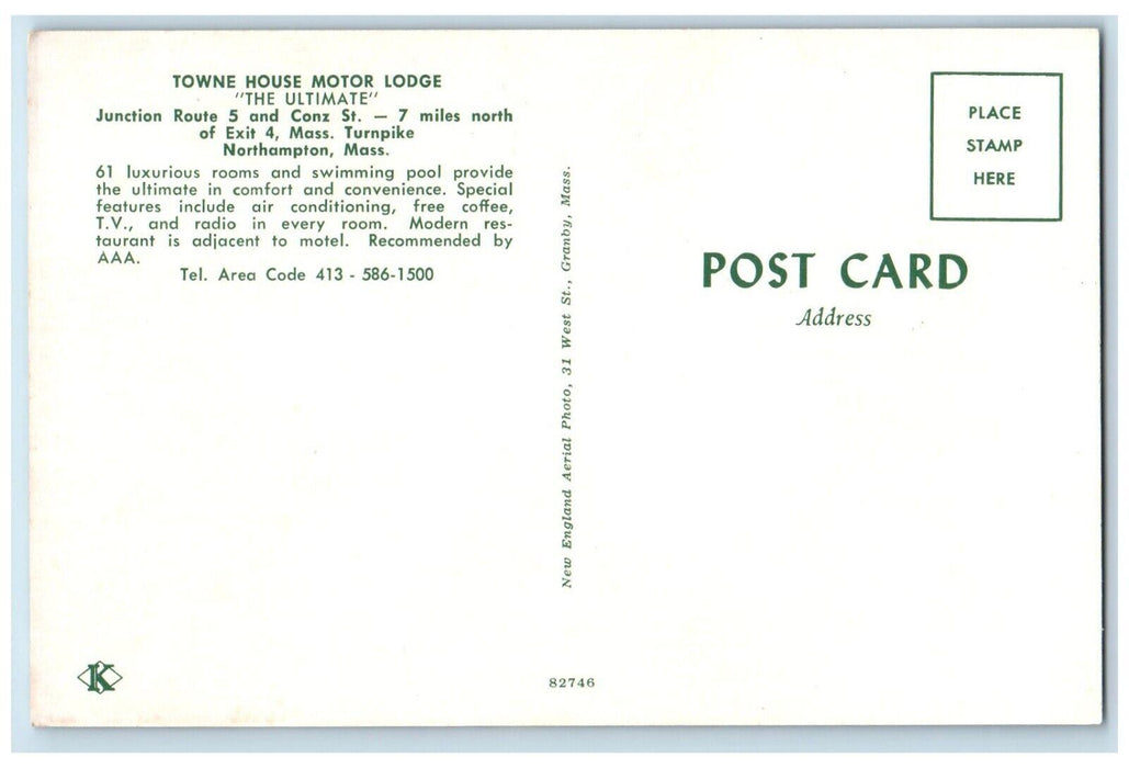 c1960 Aerial Towne House Motor Lodge Ultimate Northampton Massachusetts Postcard