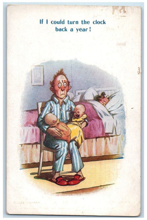 Man Taking Care Babies If I Could Turn The Clock Back A Year Bamforth Postcard