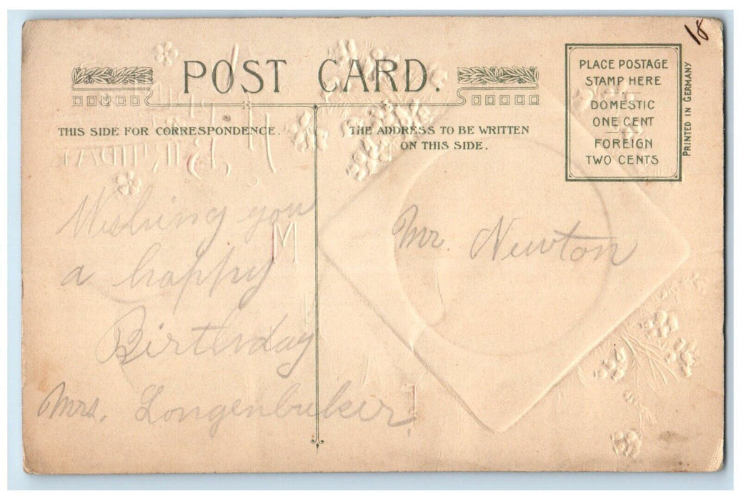 c1910's Birthday Flowers Hut John Winsch Artist Signed Embossed Antique Postcard