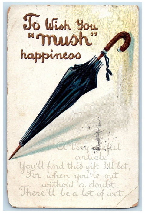 1912 Umbrella To Wish You Mush Happiness Lancaster Pennsylvania PA Postcard