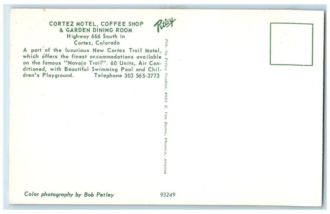 c1960 Cortez Motel Coffee Shop Garden Dining Room South Cortez Colorado Postcard