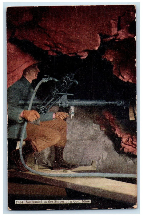 1910 Suspended in the Stopes of a Gold Mine Unposted Antique Postcard
