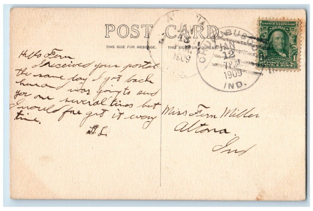 1909 Pretty Woman Head Flower Churubusco Indiana IN Posted Antique Postcard