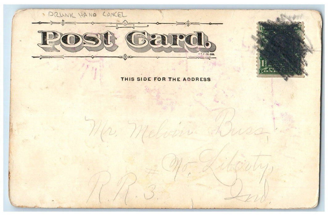c1905 Drunk Man Sunrise Post No Bill Sign Hand Cancel Embossed Antique Postcard