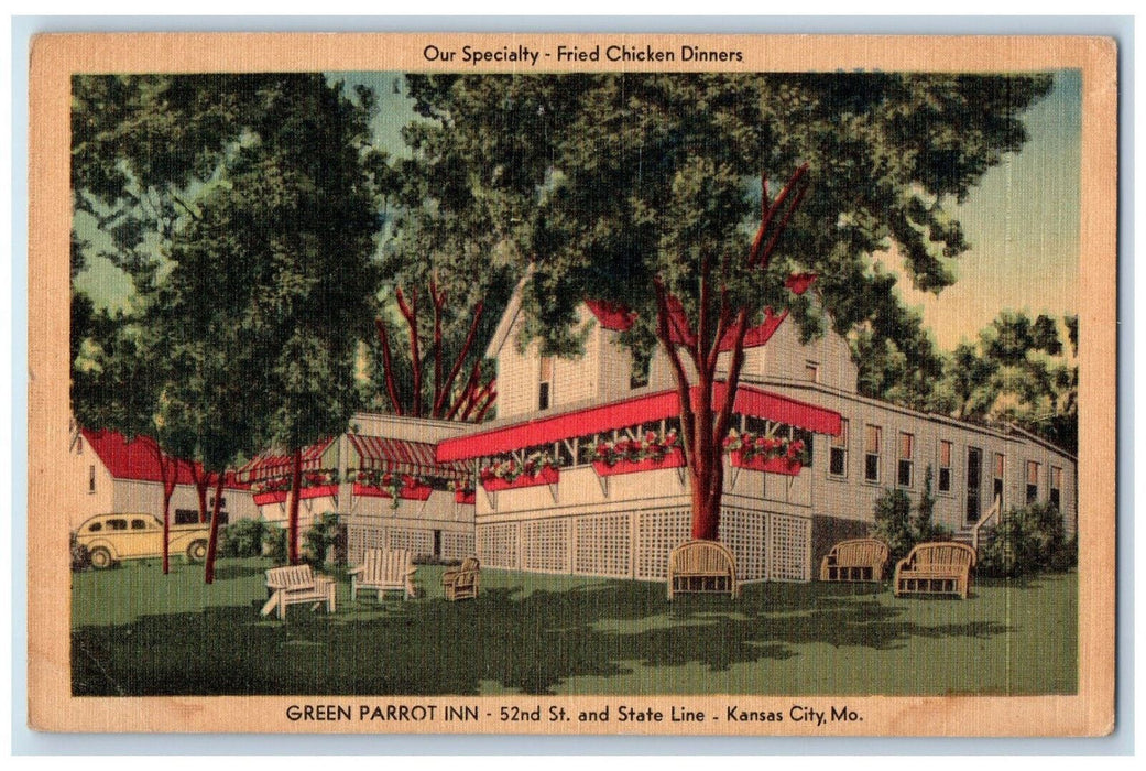 c1940's Chairs Outside Green Parrot Inn Kansas City Missouri MO Postcard