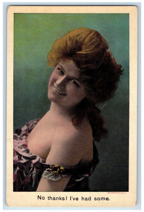 c1910's Pretty Woman Sleeveless Studio Portrait Bamforth Antique Postcard