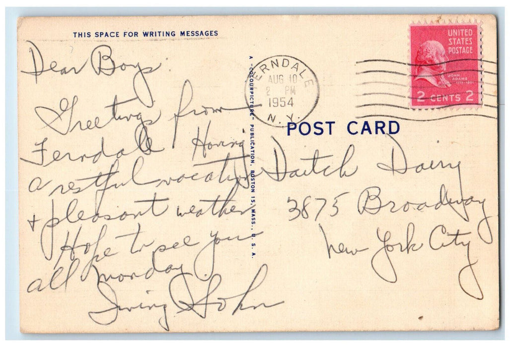1954 Greetings from The Shady Grove Ferndale New York NY Vintage Postcard