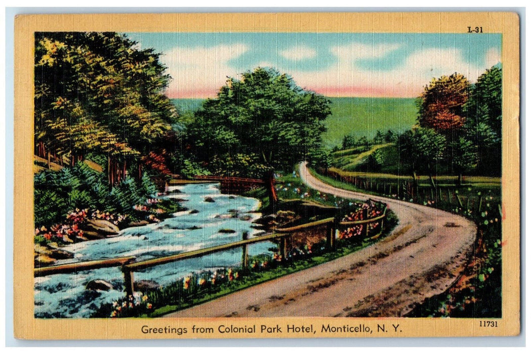 1950 Greetings from Colonial Park Hotel Monticello New York NY Vintage Postcard