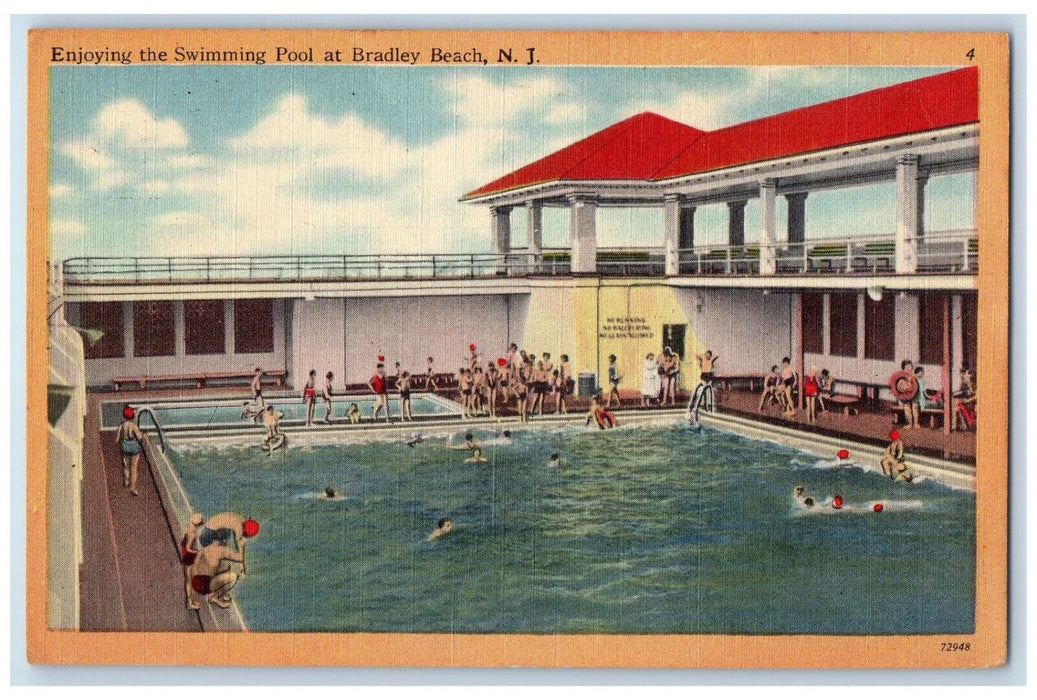 1955 Enjoying the Swimming Pool at Bradley Beach New Jersey NJ Vintage Postcard