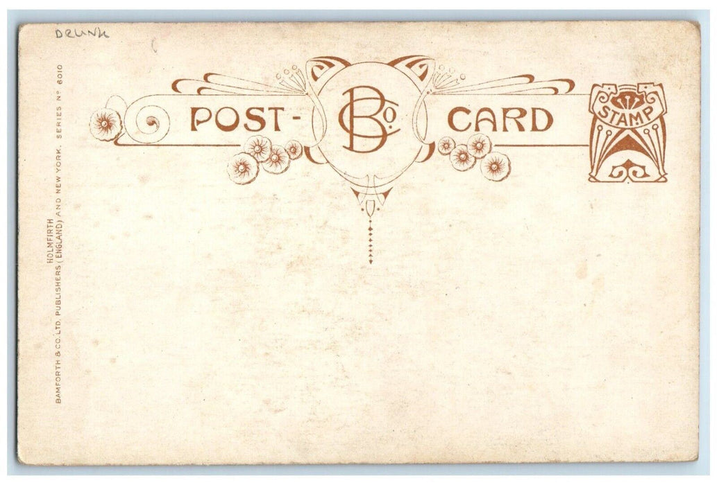 c1910's Drunk Man Lying At The Road Street Light Bamforth Antique Postcard
