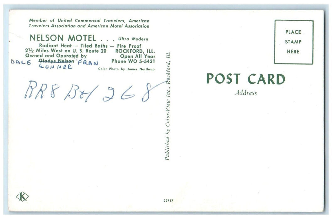 c1960 Nelson Motel Miles West Fireproof Exterior Rockford Illinois IL Postcard