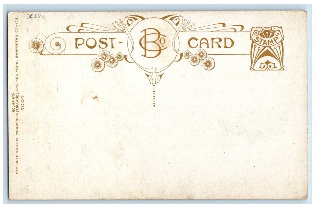 c1910's Drunk Man Footsteps Umbrella Winter Bamforth Unposted Antique Postcard