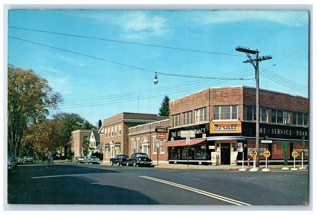 c1960 Corner Main Railroad Streets Looking West Canaan Connecticut CT Postcard