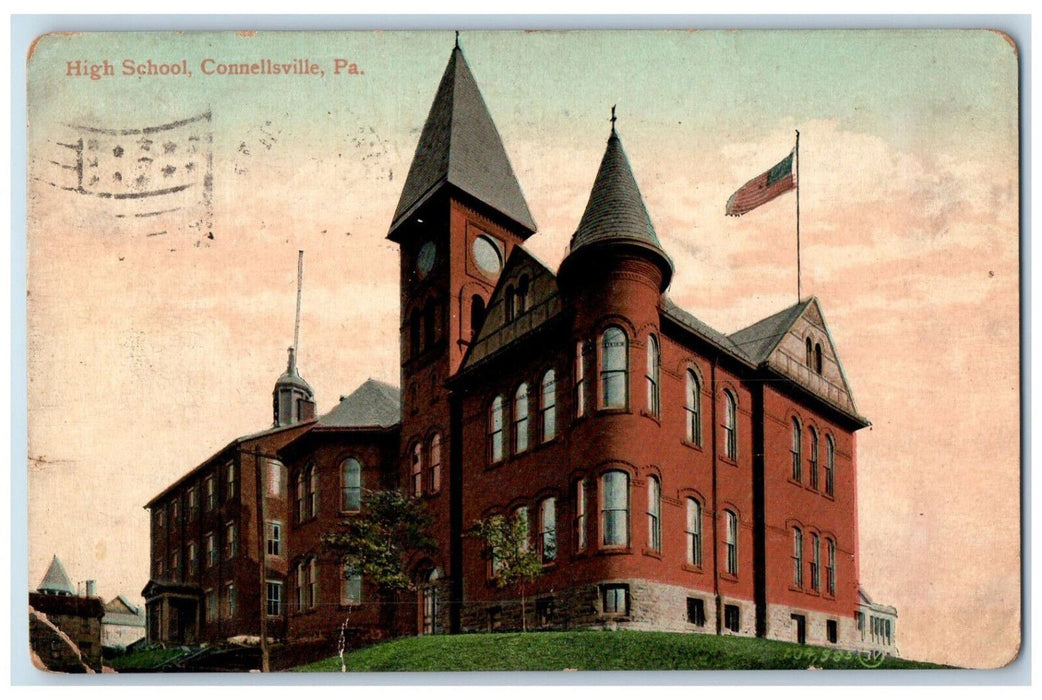 1908 High School Connellsville Pennsylvania PA Antique Posted Postcard