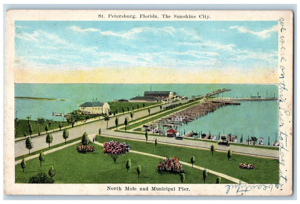 c1920 North Mole Municipal Pier Sunshine City St. Petersburg Florida FL Postcard