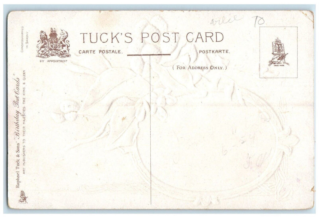 c1910's Birthday Cute Little Girl Flowers Embossed Tuck's Antique Postcard