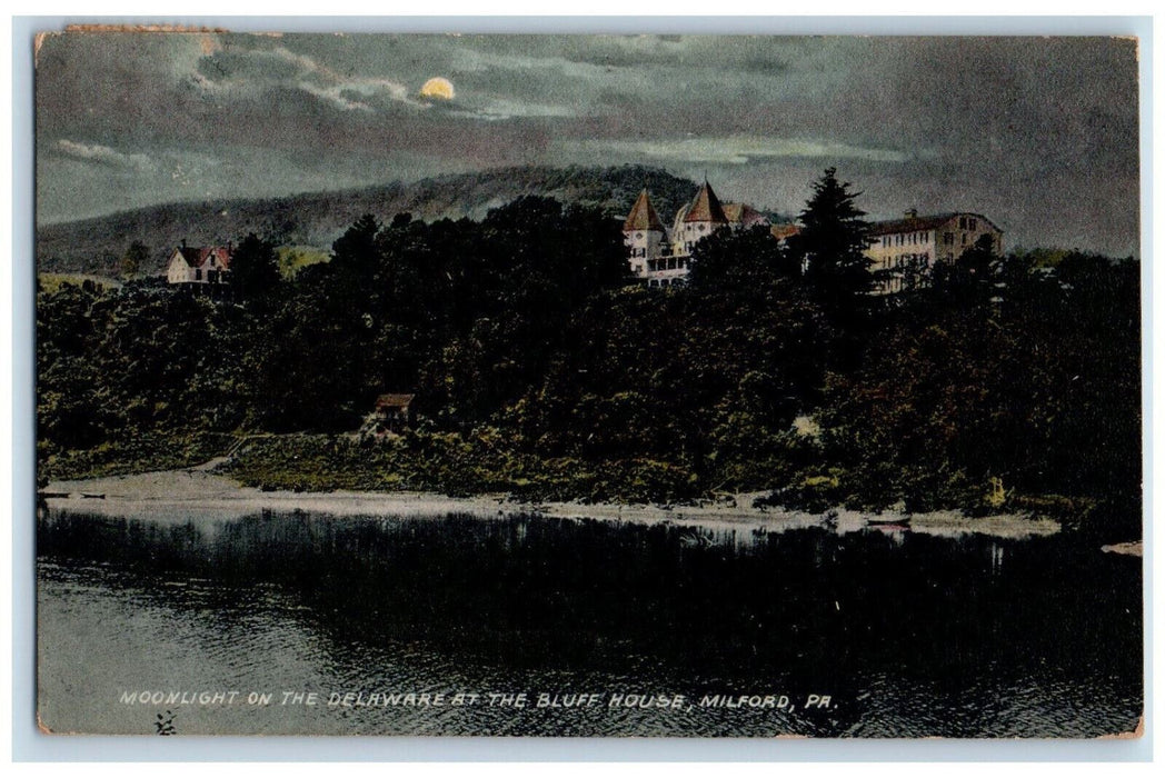 1912 Moonlight on Delaware at Bluff House Milford Pennsylvania PA Postcard