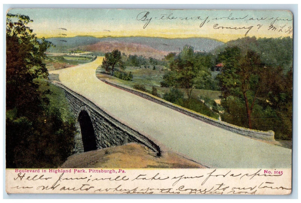 1907 Boulevard in Highland Park Pittsburgh Pennsylvania PA Antique Postcard