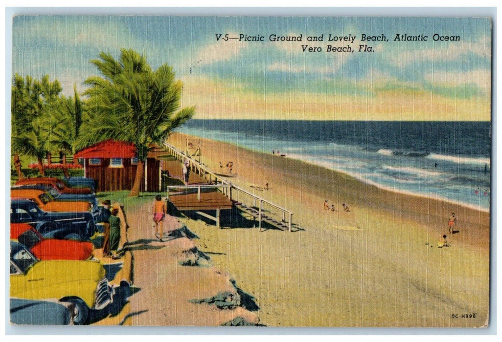 1955 Picnic Ground Lovely Beach Atlantic Ocean Cars Vero Beach Florida Postcard