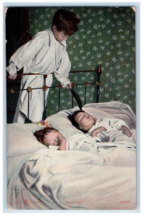 1907 Naughty Child Feather Waking Up Siblings North Berwick Scotland UK Postcard