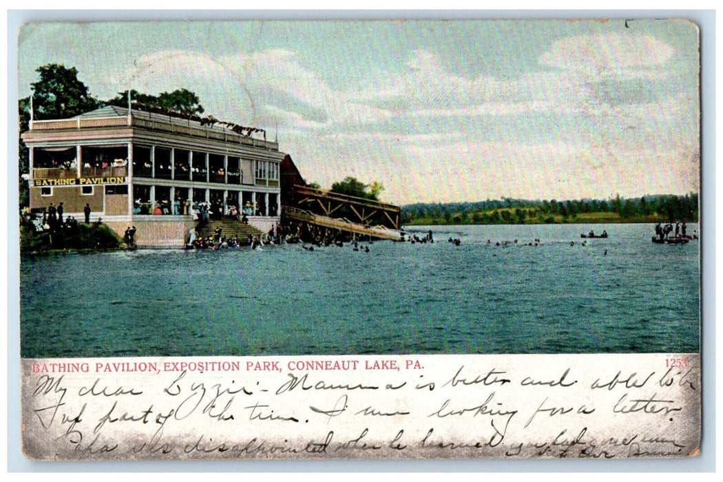 1907 Bathing Pavilion Exposition Park Conneaut Lake PA Posted Antique Postcard