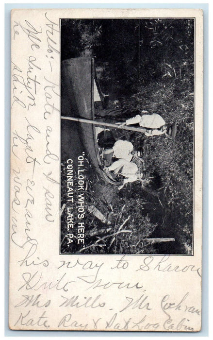 1907 Oh Look Who's Here Boating Conneaut Lake PA Posted Antique Postcard