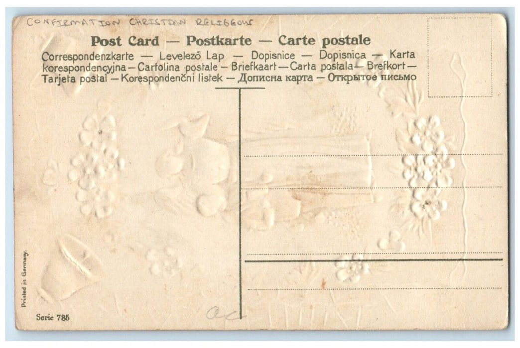 c1910's Confirmation Christian Religious Angel Flowers Bells Embossed Postcard