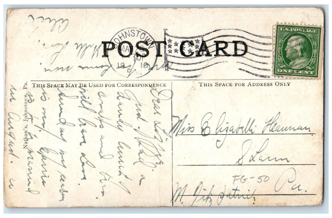 1910 City Hall Johnstown Pennsylvania PA Antique Posted Nathan's Postcard