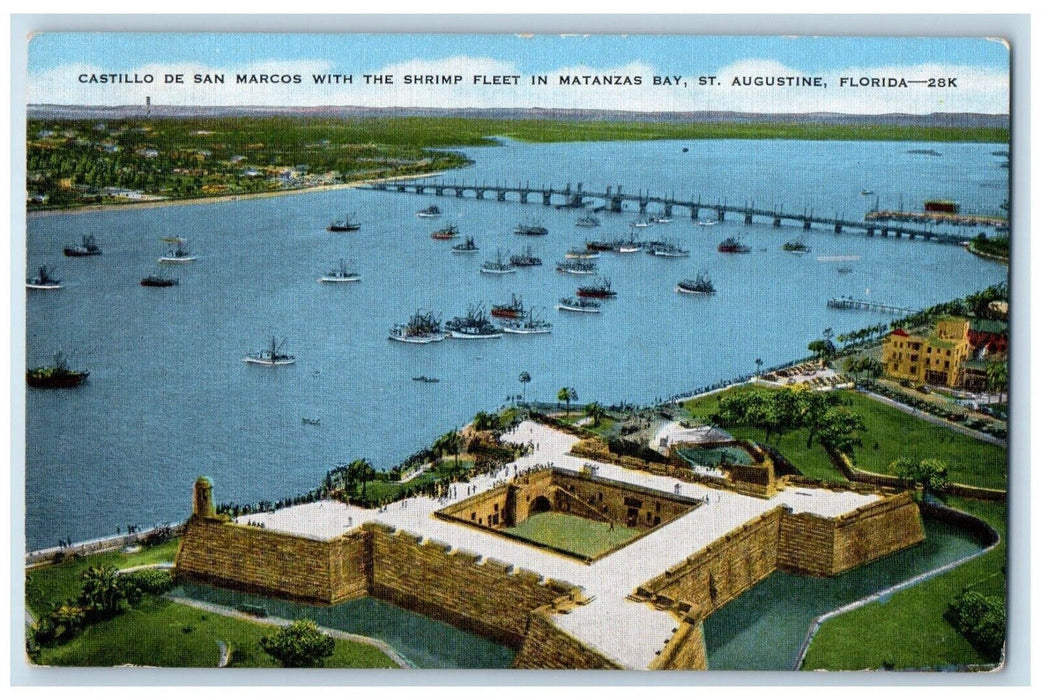 c1940 Castillo De San Marcos Shrimp Fleet Matanzas Bay St. Augustine FL Postcard