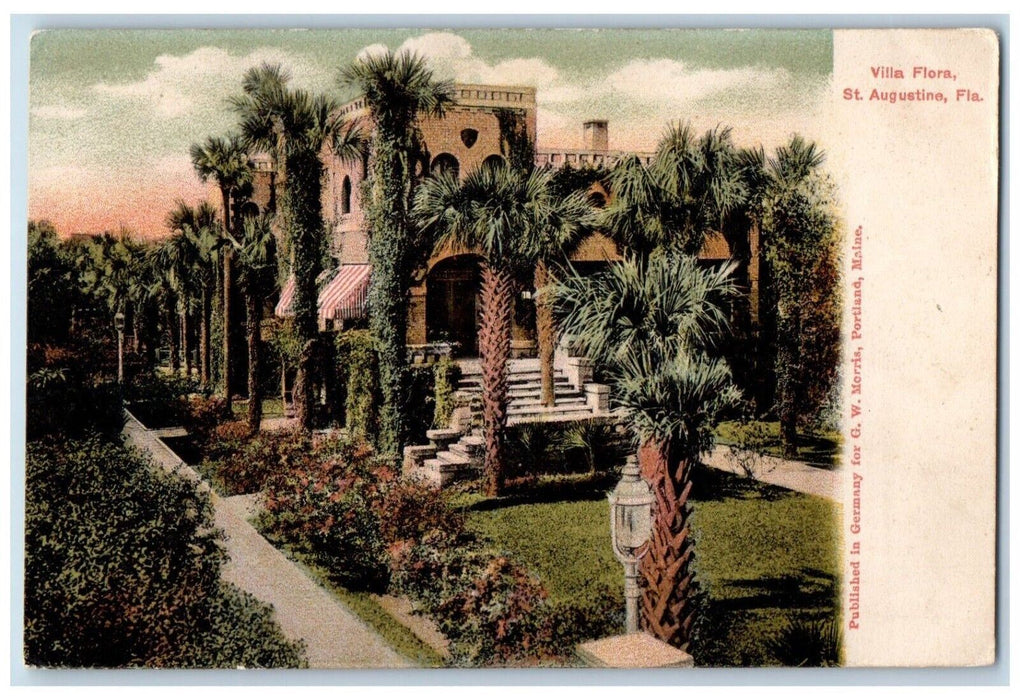 c1905 Villa Flora Garden Exterior Mansion Field St. Augustine Florida Postcard