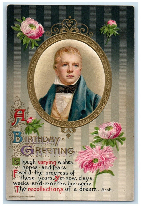 c1910's Birthday Greetings Scot Flowers John Winsch Artist Signed Postcard