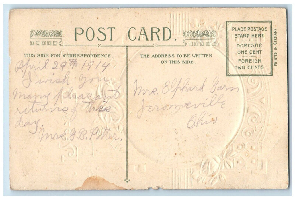 1914 Birthday Greeting Bryant Flowers John Winsch Artist Signed Posted Postcard