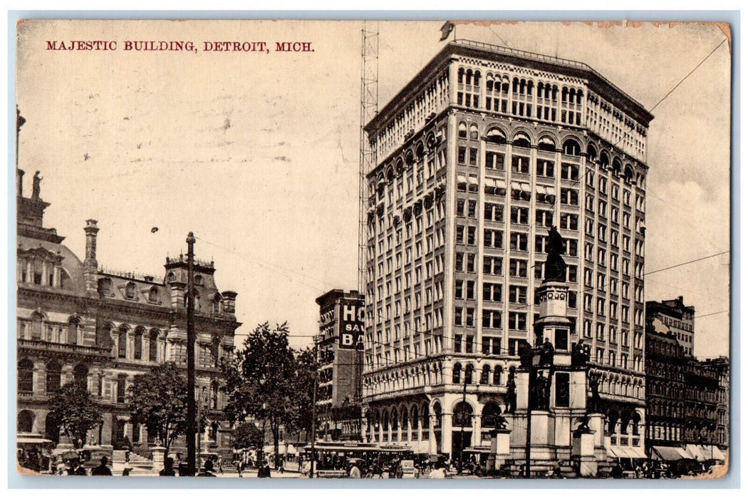 1908 View of Majestic Building Detroit Michigan MI Antique Posted Postcard