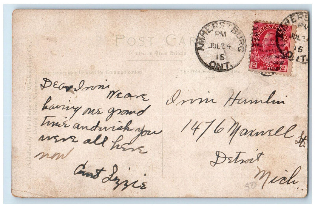 1916 Amusement Building Bob-Lo (Bois Blanc Island) Detroit River Posted Postcard
