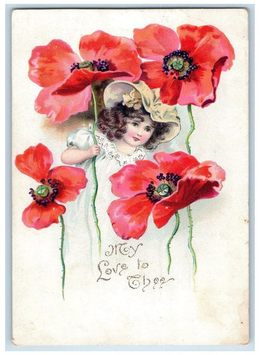 c1905 My Love To Chee Pretty Little Girl With Flowers Unposted Antique Postcard