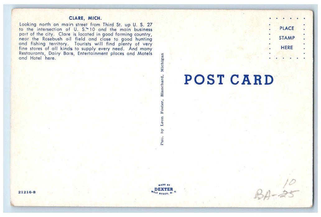 c1960's Restaurants Dairy Bars Motels Clare Michigan MI Vintage Postcard