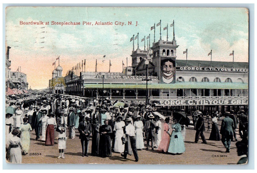 1915 Boardwalk at Steeplechase Pier Atlantic City New Jersey NJ Postcard