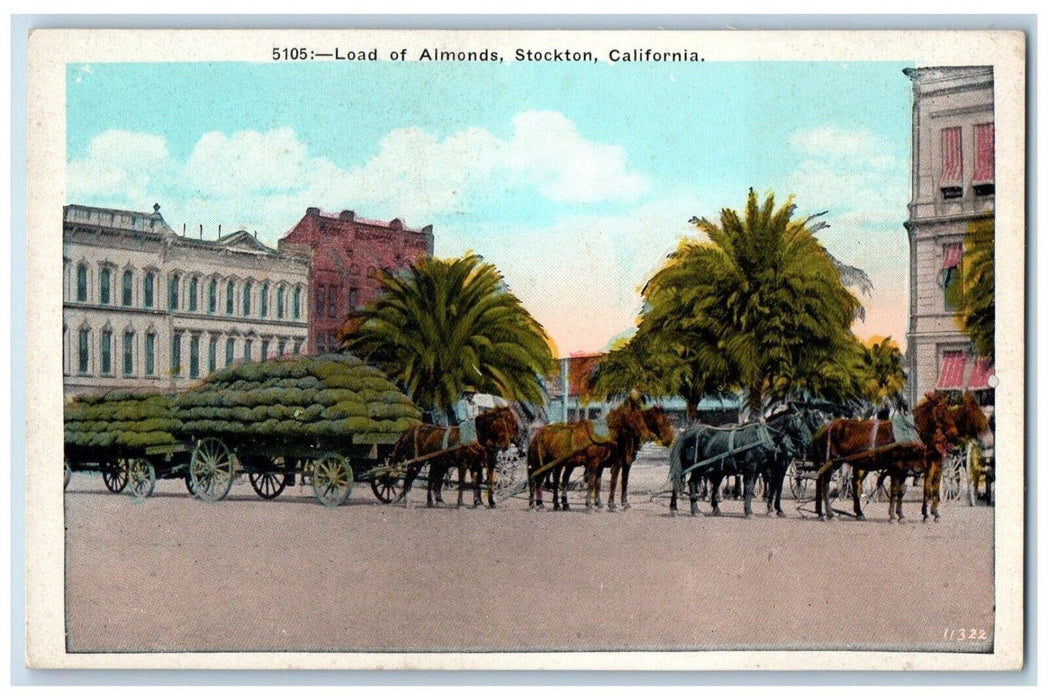c1910 Load Almonds Horse Carriage Street Road Stockton California PNC Postcard